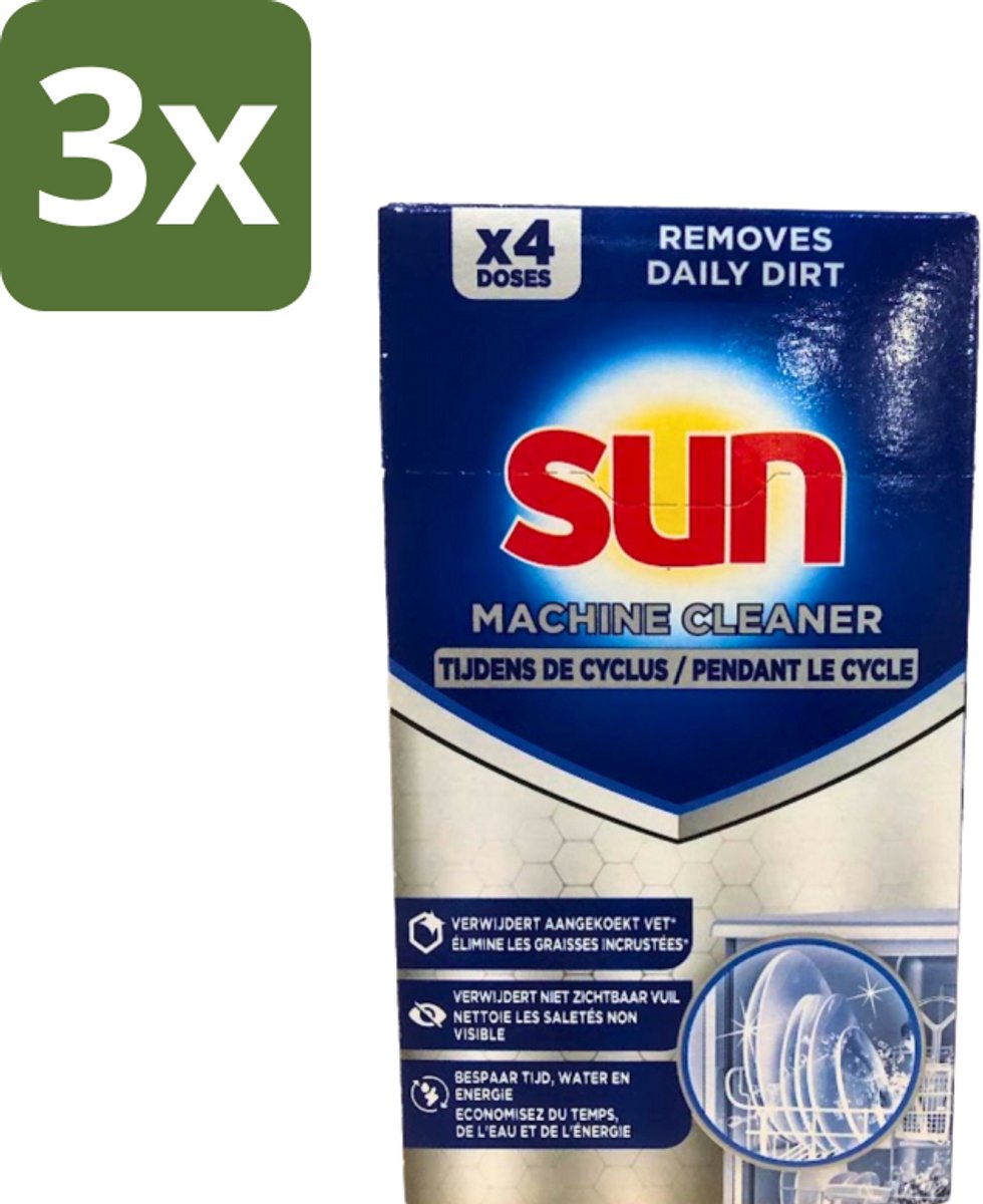 3 x Sun - Machine Cleaner - In-Wash - Vaatwasmachinereiniger - 4 Wasbeurten - Vaatwasmachine Reiniger - Vaatwasmachine Reinigen - Vaatwasmachine Schoonmaken - Vaatwasmachine Ontkalken - Vaatwasmachine Ontvetten
