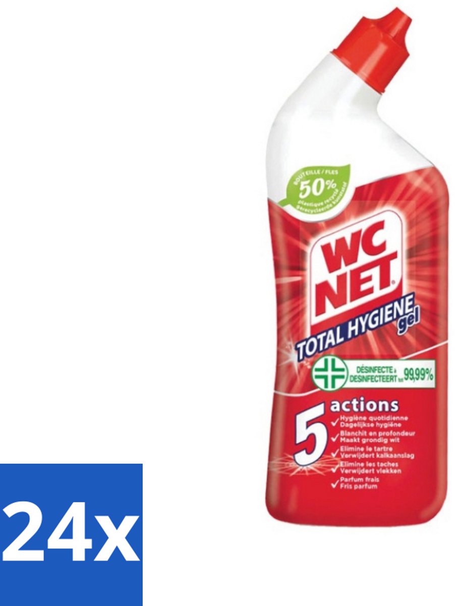 24 x WC Net - Toiletreiniger - Gel - Ontkalkt En Verwijdert Vlekken - 750 ml - Toilet Schoonmaak - Toilet Reiniger - Ontkalken Toilet - Vlekken Toilet - Toilet Glans