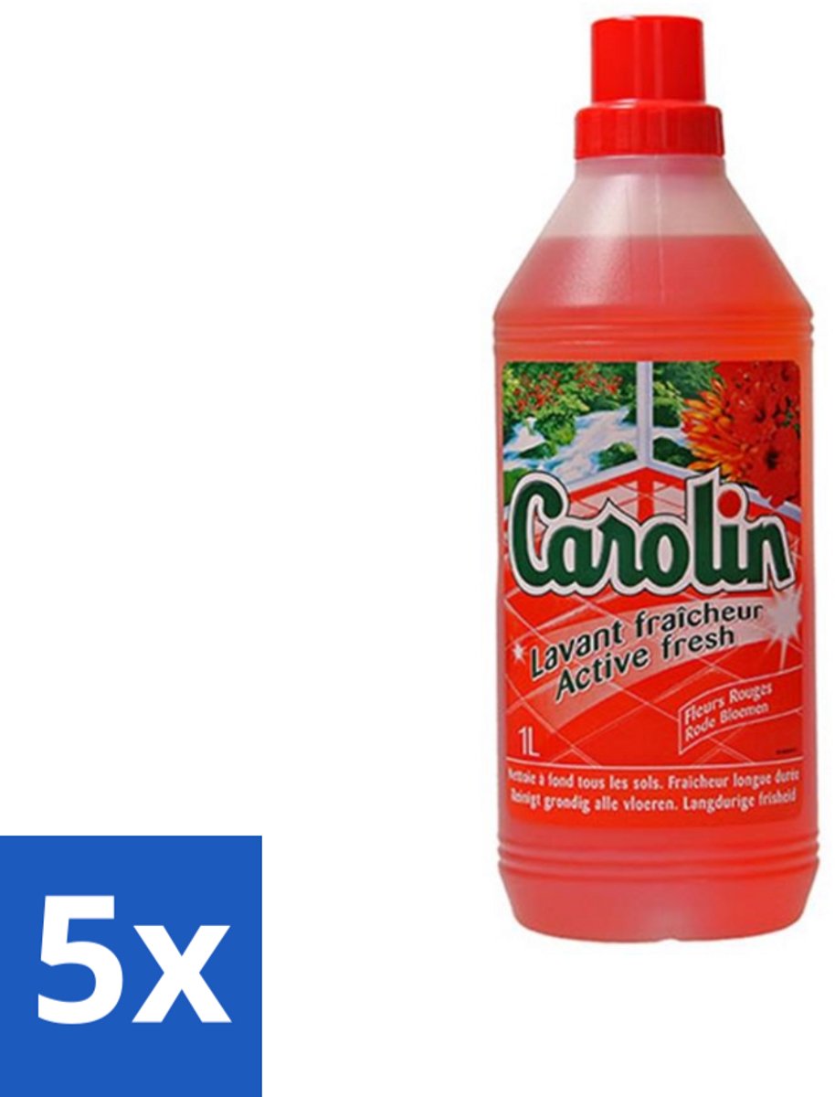 5 x Carolin - Vloerreiniger - Rode Bloemen - 1 L - Vloerreiniger - Vloer Reinigen - Rode Bloemen Geur - Schoonmaak - Vloer Reinigen