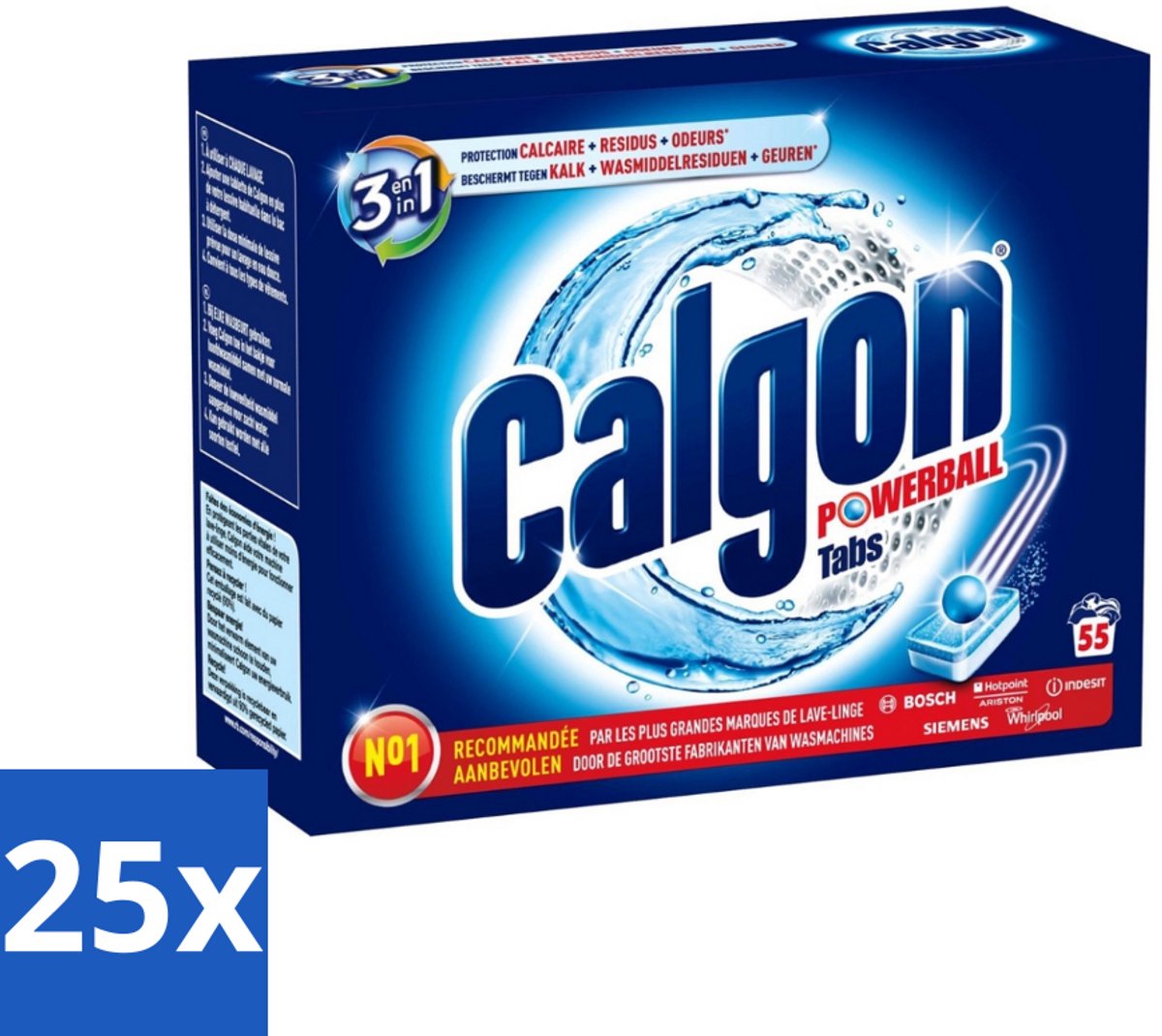 25 x Calgon - Wasmachinereiniger - Tegen Kalkaanslag / Wasmiddelresten / Geuren - 55 Tabletten - Wasmachine Reinigen - Kalkaanslag Voorkomen - Wasmiddelresten Verwijderen - Geuren Neutraliseren - Wasmachine Schoonhouden