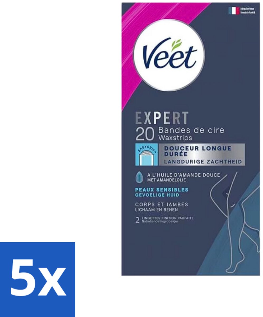 5 x Veet Expertn - Ontharingsstrips - Lichaam & benen - Normale huid - 20 Strips - Ontharen - Ontharingsstrips - Huid - Benen - Normale Huid