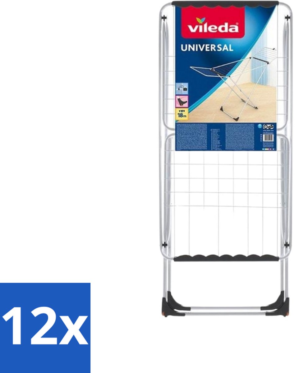 12 x Vileda Universal - Droogrek - X-onderstel - 18 Meter Drooglengte - Droogrek - Wasdroogrek - Droogrek Vileda - Wasdroogsysteem - Inklaps Droogrek