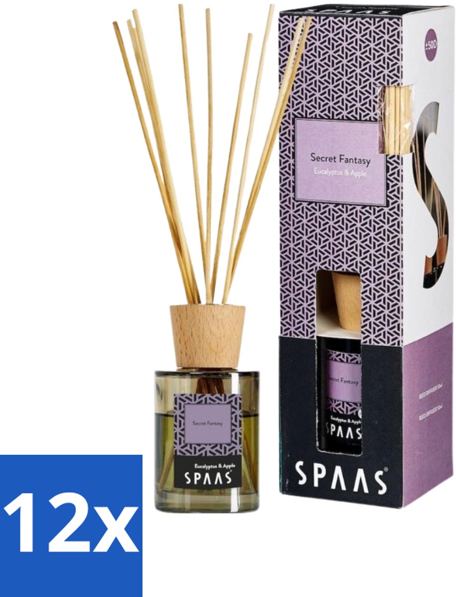 12 x Spaas - Geurstokjes - Secret Fantasy - Eucalyptus En Appel - 80 ml - Geurstokjes - Eucalyptus Geur - Appel Geur - Kamergeur - Interieurgeur