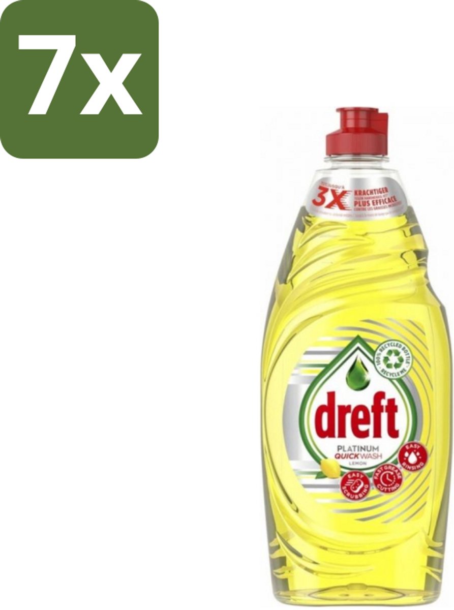 7 x Dreft Platinum Quickwash - Vloeibaar Afwasmiddel - Citroen- 625 ml - Snel Reinigen - Vaat Reinigen - Citroengeur - Vetresten Verwijderen - Afwasmiddel