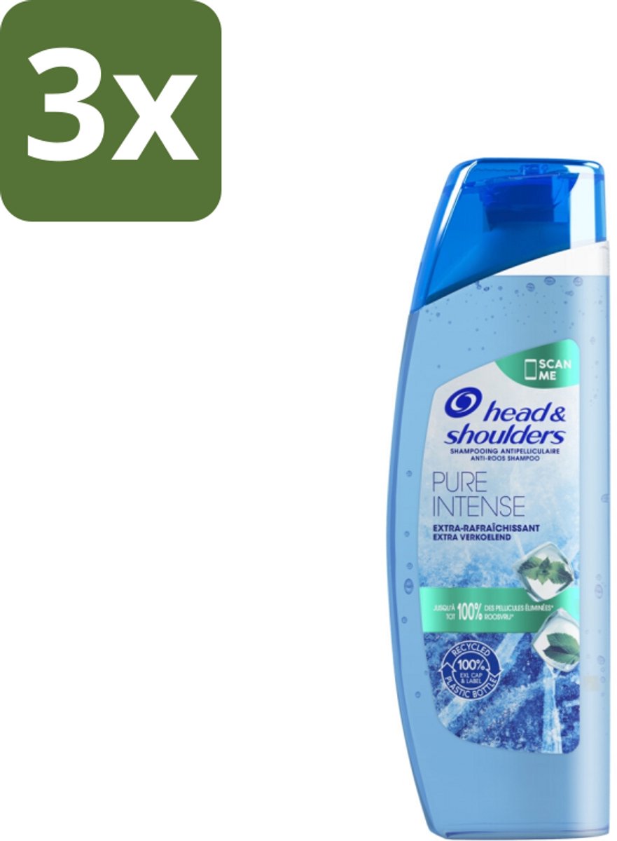 3 x Head & Shoulders - Anti-Roos Shampoo - Pure Intense - Extra Verkoelend - 250 ml - Roosvrij Haar - Roosbestrijding - Verkoelend Shampoo - Menthol Shampoo - Frisse Geur