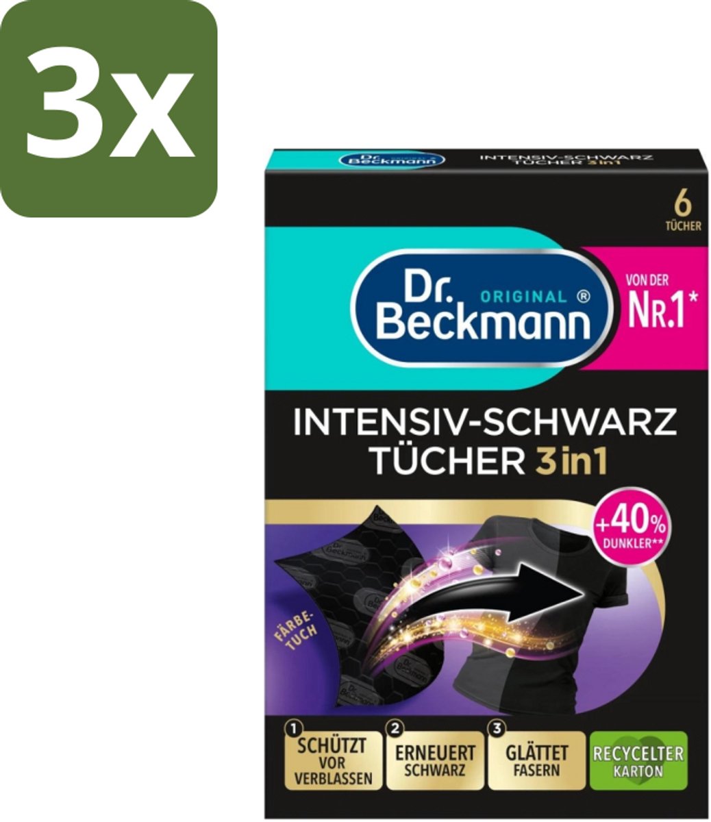 3 x Dr. Beckmann - Kleurverzorging - Intensive Black 2 in 1 - Donkere Was - 6 Doekjes - Zwart Textiel Herstellen - Zwart Kleding Verzorgen - Textiel Beschermen - Kleur Herstellen - Zwart Was Beschermen