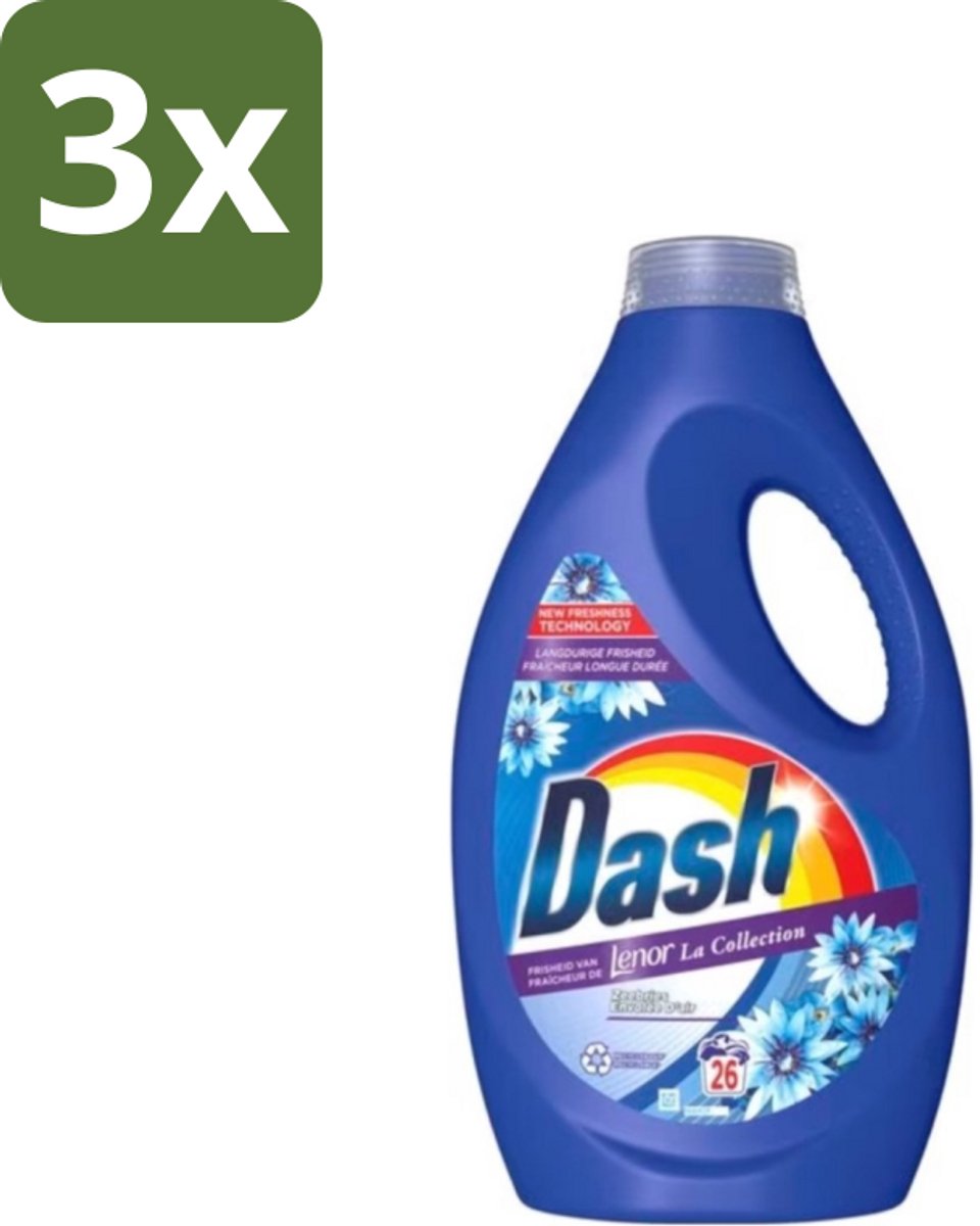 3 x Dash - Lenor Collectie - Vloeibaar Wasmiddel - Witte en Gekleurde Was - Zeebries - 26 Wasbeurten - Wasmiddel - Was - Wasmiddel Zeebries - Wasmiddel Frisheid - Wasmiddel Wit