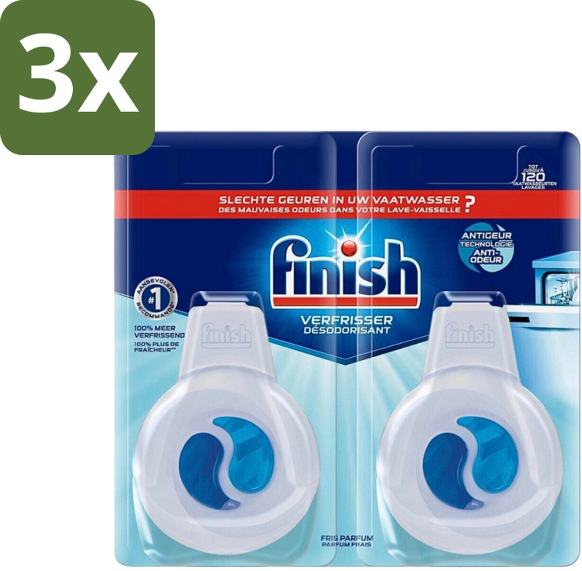 3 x Finish Deo Odorstop - Vaatwasverfrisser - Fris Parfum - Anti-geur - Tot 120 Afwasbeurten - Vaatwasverfrisser - Geurstop - Anti-geur - Vaatwasser Geur - Vaatwas Geur