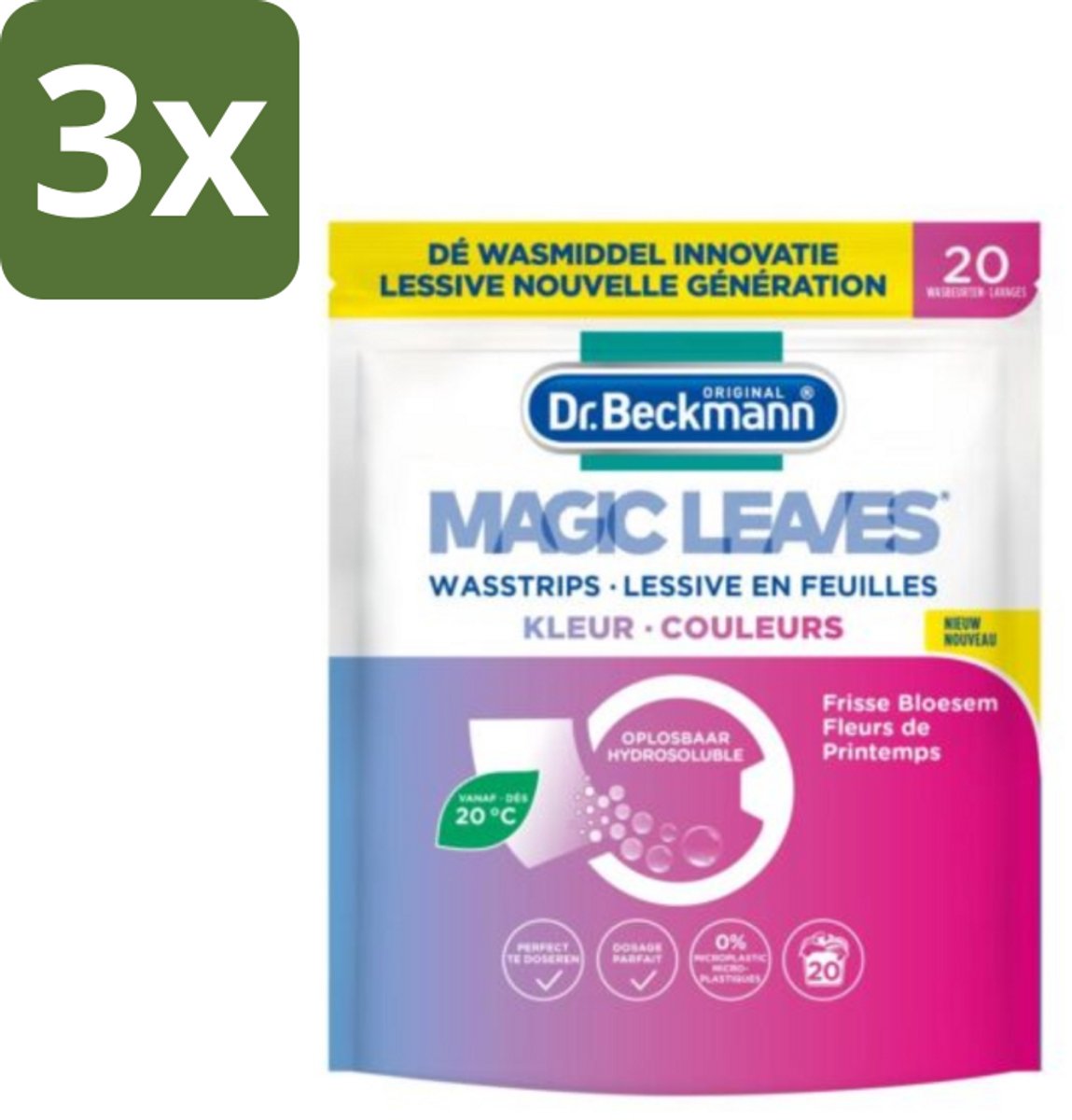3 x Dr. Beckmann - Magic Leaves - Wasstrips - Gekleurde Was - Frisse Bloesem - 20 Wasbeurten - Wasstrips - Gekleurde Was - Frisse Geur - Milieuvriendelijk - Wasmiddel