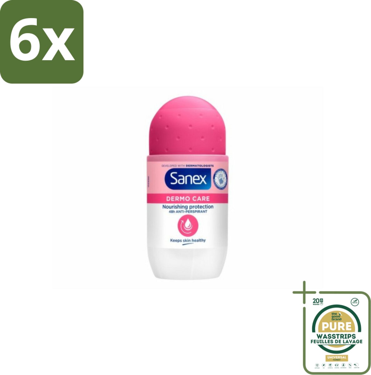 Sanex – Deodorant Roller – Dermo Care 48H Antiperspirant - 50 ml - Voordeelverpakking - 6 stuks - Huidverzorging - Zweetvermindering