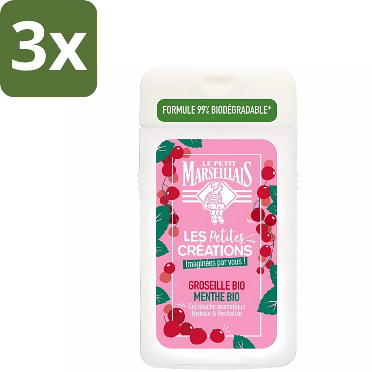 3 x Le Petit Marseillais - Douchegel - Rode bessen & Munt - Hydraterend - 250ml - Douchegel - Hydraterende Douchegel - Rode Bessen - Munt - Biologische Douchegel