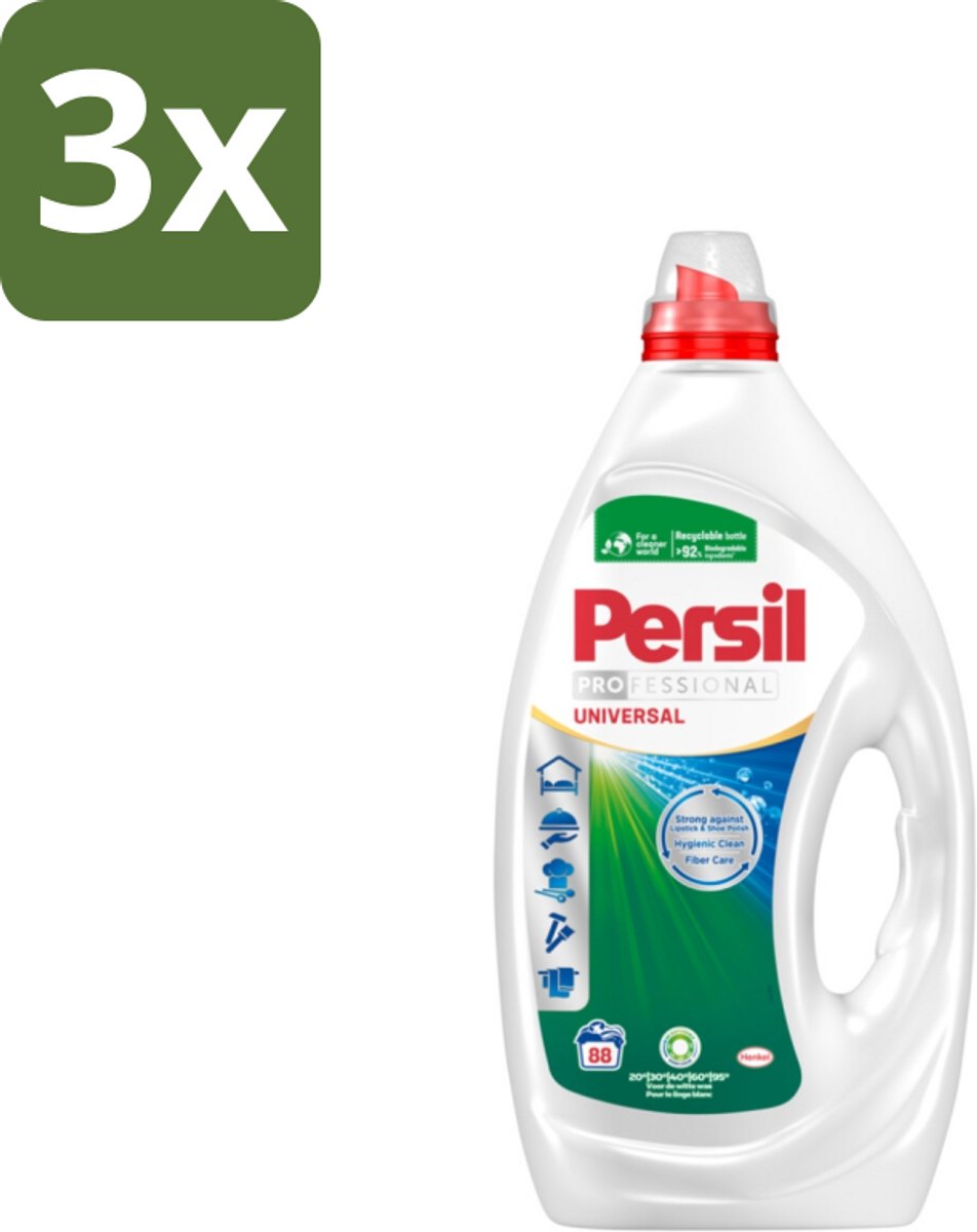 3 x Persil Professional - Universal - Vloeibaar Wasmiddel - Witte en Gekleurde Was - 88 Wasbeurten - Wasmiddel - Wasmachine - Vlekverwijdering - Frisheid - Wasgoed