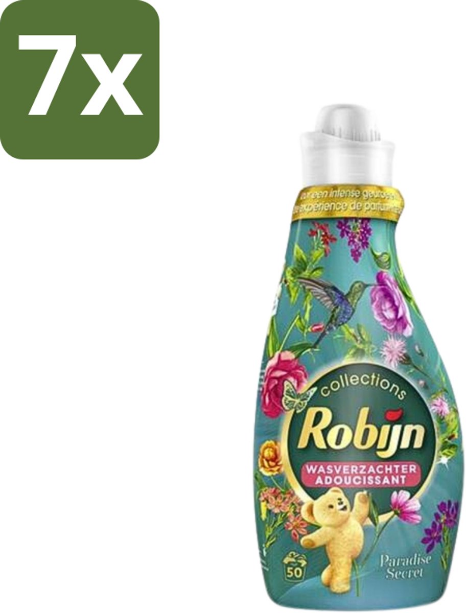 7 x Robijn Collections - Wasverzachter - Paradise Secret - 1,25L - 50 Wasbeurten - Wasverzachter - Luxe Wasverzachter - Parfum Wasverzachter - Zijdezachte Wasverzachter - Wasverzachter Voor Kleding