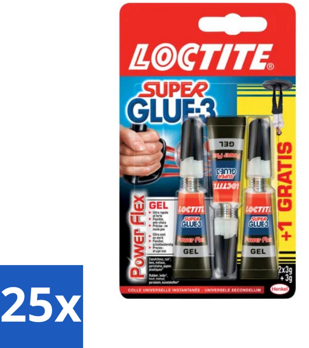 25 x Loctite - Secondelijm - Power Flex - 3 Lijmtubes - Secondelijm - Power Flex - Lijm - Hechting - Rubber