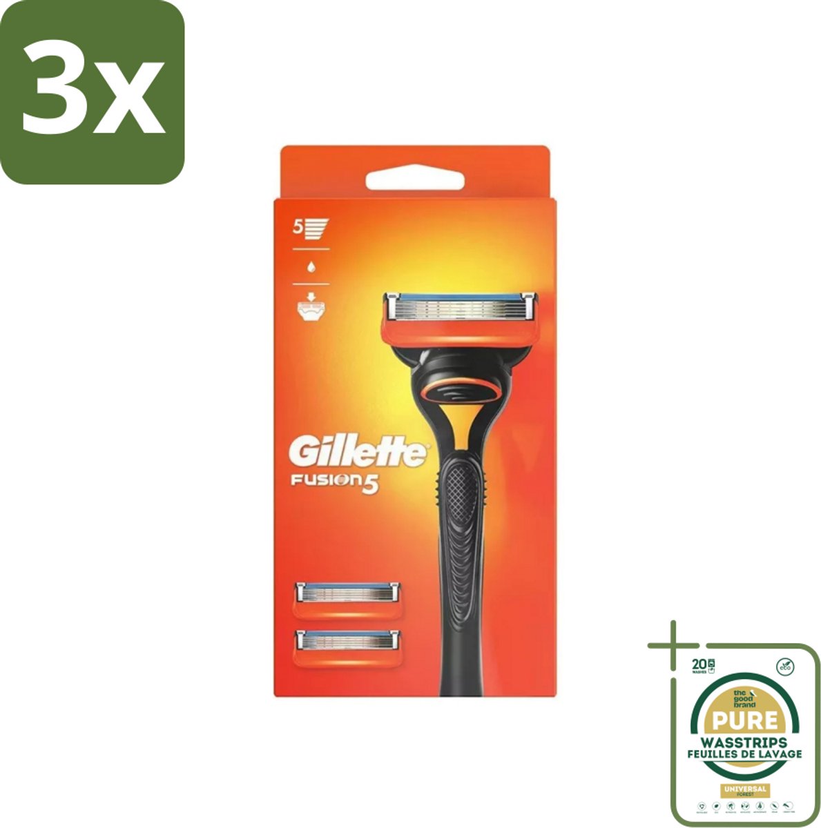 3 x Gillette - Fusion 5 - Scheermesje - Ergonomisch ontwerp - 2 Extra Navulmesjes - Grootverpakking - Scheerapparaat - Scheren - Scherpe Mesjes - Navulmesjes - Glad Scheren