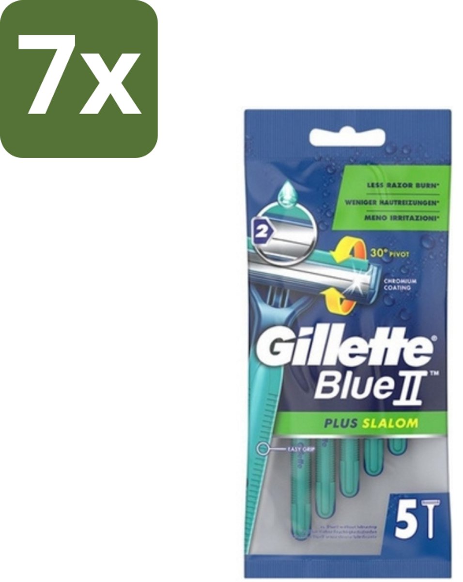 7 x Gillette Blue II - Plus Slalom - Wegwerpscheermesjes - 5 Scheermesjes - Scheermesje - Wegwerpscheermesje - Glijervaring - Scherpen - Scherpen Mes