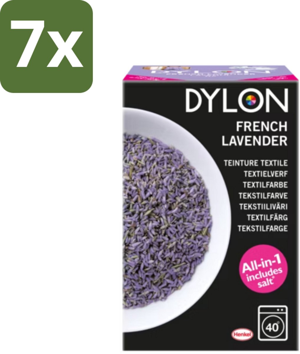 7 x Dylon - Textielverf - French Lavender - All-in-One - Inclusief Zout - 350g - Textielverf - Lavendelkleur - French Lavender - Zout - Stofverf