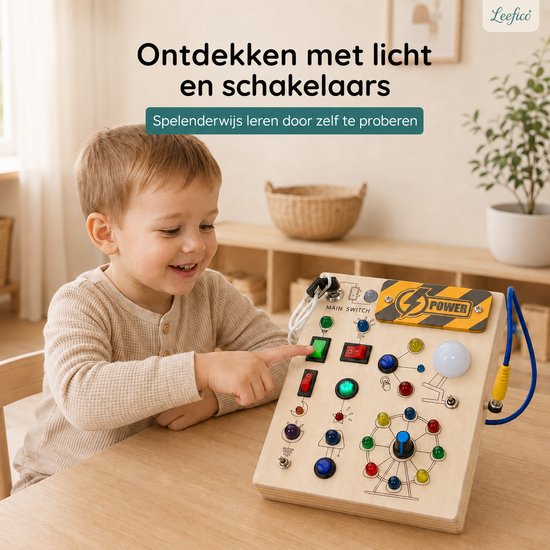 Leefico Montessori Busy Board - Activiteitenbord voor Peuters - Sensorisch Speelgoed - Houten Speelgoed voor Peuters en Kleuters van Leefico — afbeelding 5