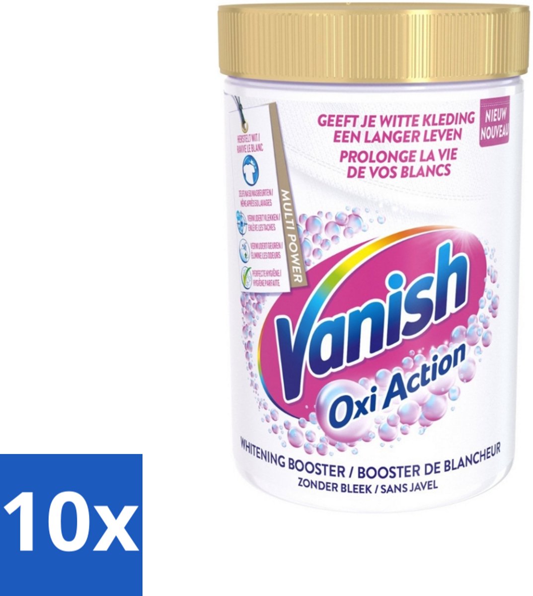 10 x Vanish Oxi Action - Vlekkenverwijderaar Poeder - Zonder Bleek - Witte Was - 710 Gram - Vlekkenverwijderaar - Witte Was - Bleekvrije Wasmiddel - Wasmiddel Voor Witheid - Vlekkenverwijdering
