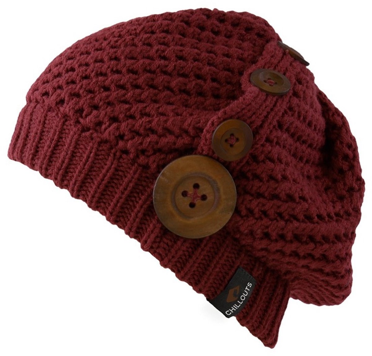Chillouts beanie muts Nelly met knopen bordeaux