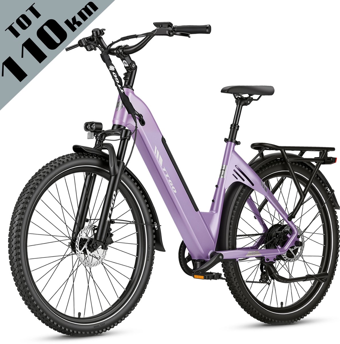 TTGO C5 Elektrische Fiets - 648Wh Accu - Actieradius tot 110 km - 48V 250W Motor - Hydraulische Schijfremmen - 27,5 × 2,4 Inch Banden - Shimano 7 Versnellingen - Aluminium Frame - LCD Display - Elektrische Stadsfiets - Max. Belasting 125 kg - paars