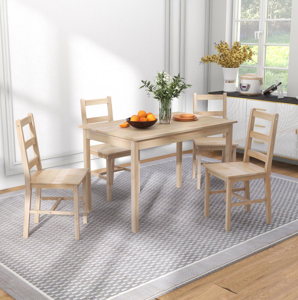 MIVRAY Eettafelset 118 x 73 cm - 5-delig Met 4 Stoelen - Ruimtebesparend Voor Kleine Keukens En Eetkamers - Hout - Naturel