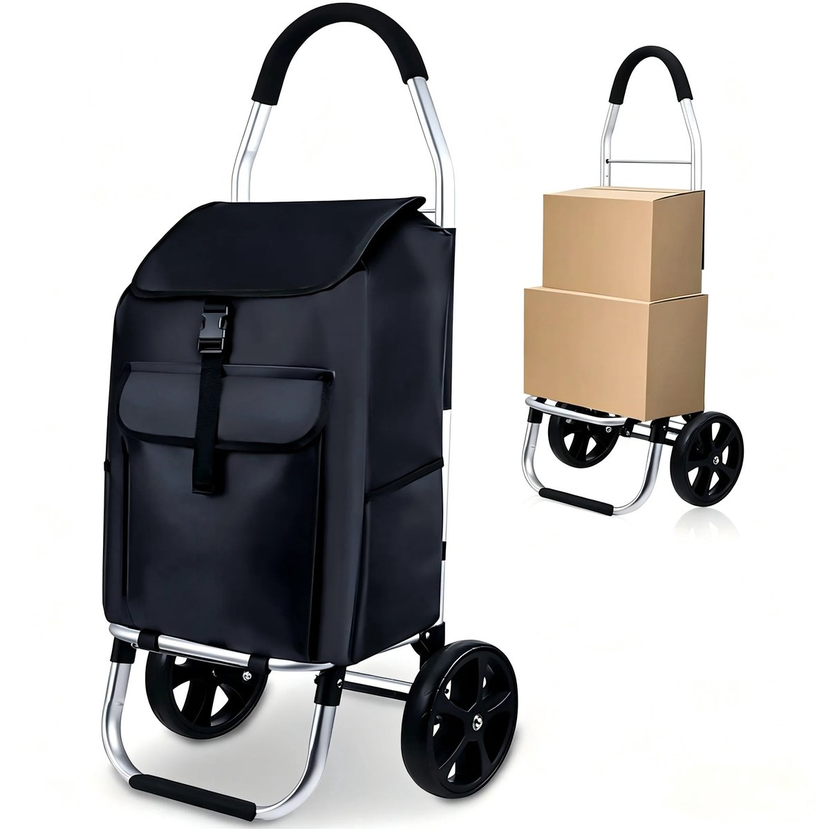 Veya Boodschappentrolley - Waterdicht - Zwart - Boodschappenkar - Maximaal 70 kg - Opvouwbare caddy - Boodschappentrolleys