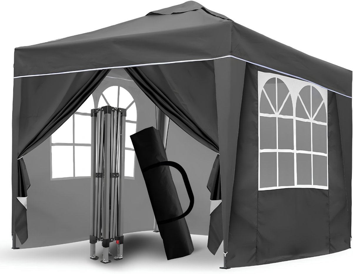 Ploutos® Partytent - 4 Zijwanden - Partytent 3x3 - Partytent Opvouwbaar - Grijs - 300cm x 300cm x 230cm