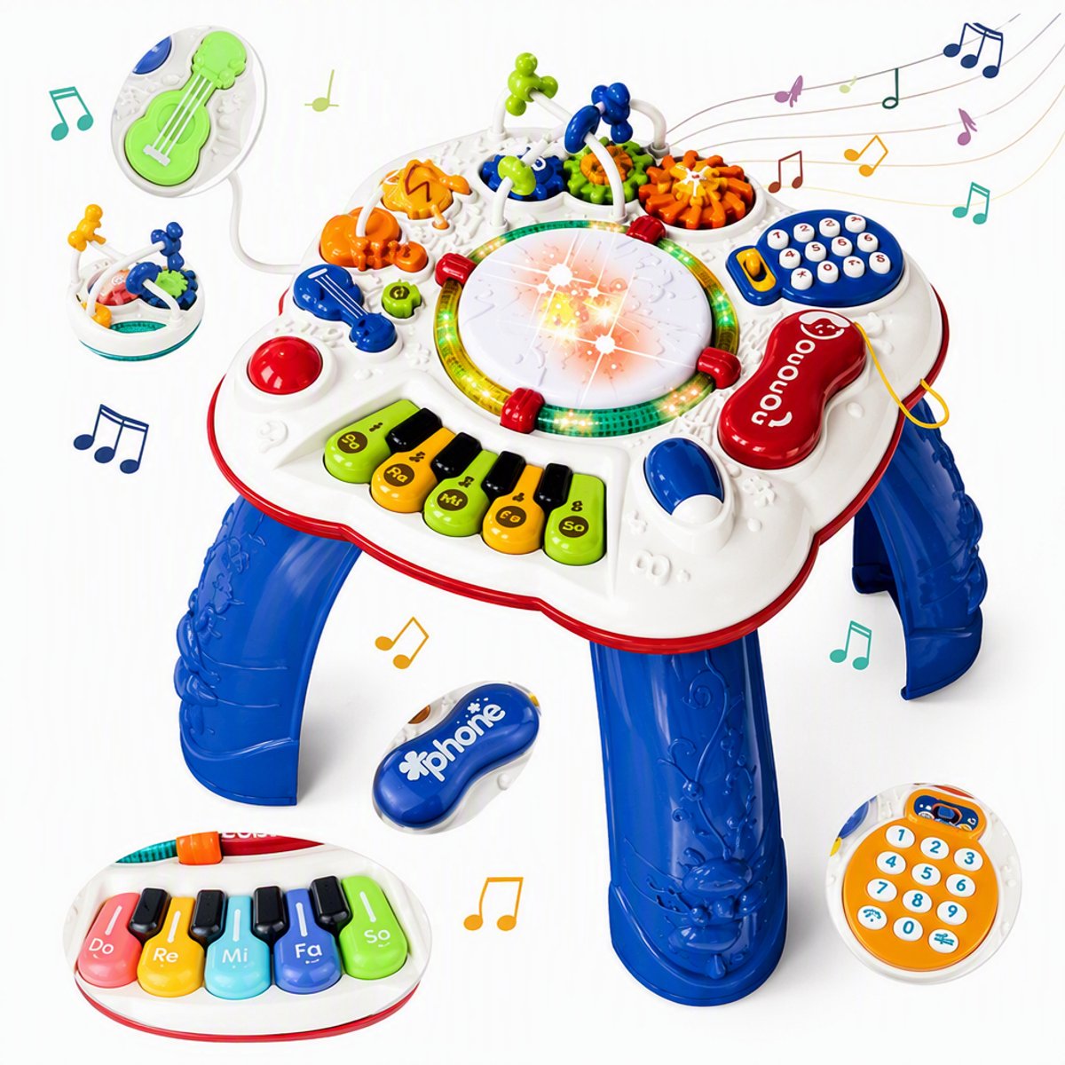 ECTEATOY® Activiteiten tafel - Montessori Speelgoed - Activity-Center met Licht en Geluid - Muziekinstr - Multifunctionele Speeltafel - Kinderspeelgoed - Babyspeelgoed - Blauw