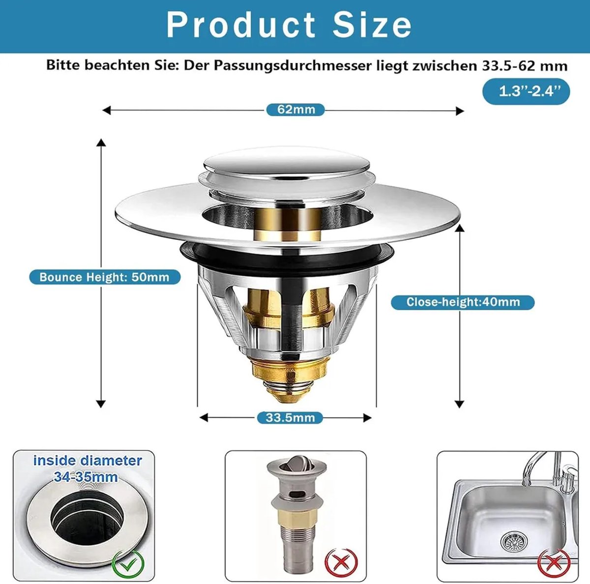 Afvoerstoppen, pop-up afvoerfilters Geschikt voor gootstenen Geschikt voor een diameter van 1,2-1,42 inch (2 stuks)