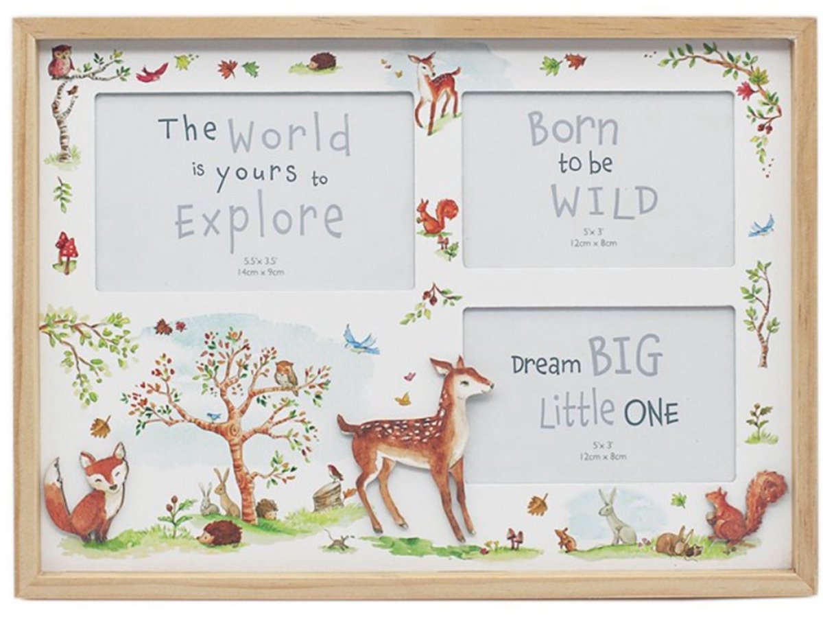 Bosvrienden Baby Fotolijst 3 Foto's Houten Fotocollage 35 x 26 x 2 cm – Kraamcadeau & Babyshower Cadeau