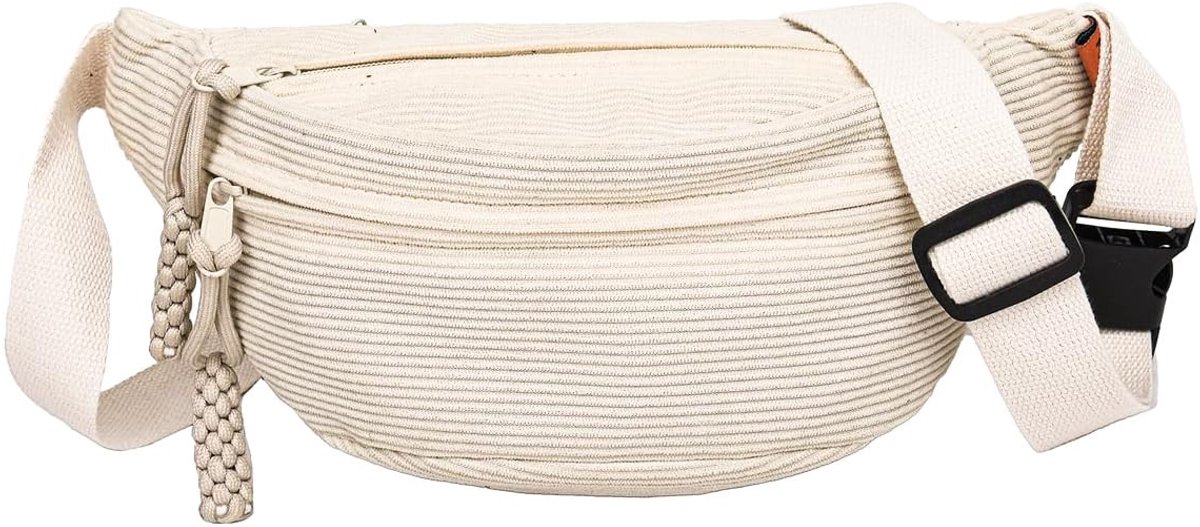 Solidchoice - Witte Fluwelen Heuptas - Casual Sporttas met Rits en Polyester Voering