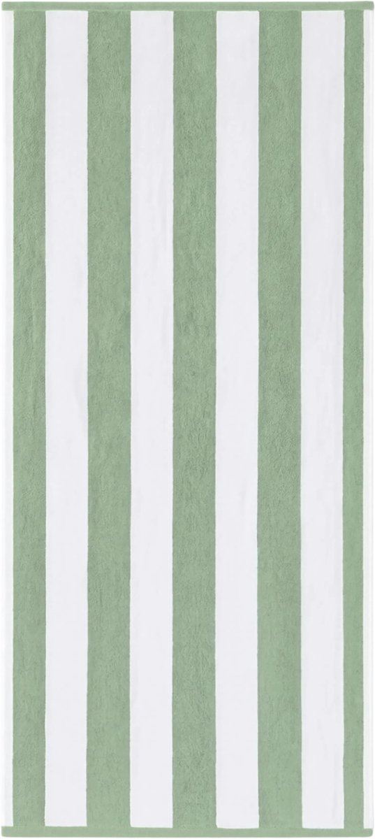 HUSH Living - Strandlaken - 100% Katoen - 100x200 cm - 550 g/m² Luxe Dikte - Badlaken voor Strand, Zwembad, Sauna en Vakantie - Streeppatroon - Groen + Wit