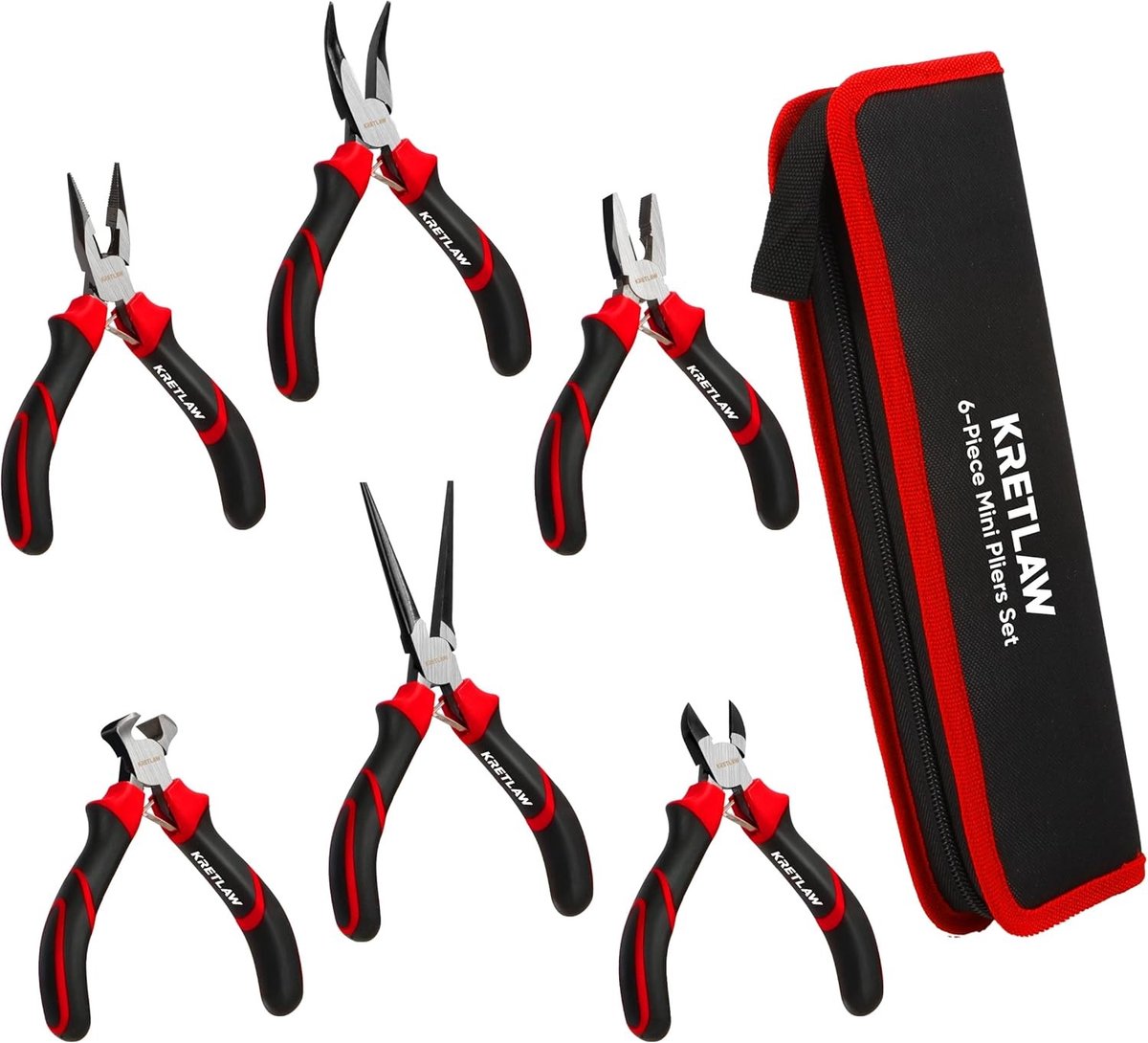 Set van 6 Mini Tangen voor Elektronische Reparaties - Lang, Naald, Gebogen en Draadtangen