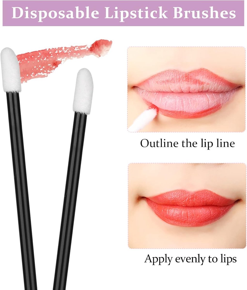 50 Stuks 2 in 1 Mascara Wands en Lipstick Applicators - Wegwerp Make-up Tools voor Wimpers en Wenkbrauwen in Roze Rood