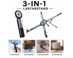 WEU® 3-in-1 Aluminium Laptopstandaard – Verstelbare -Laptop standaard - Inklapbaar-Laptop-, Tablet- & Magnetische Telefoonhouder (MagSafe Compatibel) – Voor laptops t/m 17 inch – 360° Draaibaar & Opvouwbaar