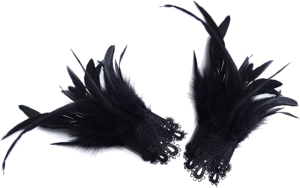 Gothic Zwarte Veer Armbanden voor Vrouwen - 2 Stuks voor Cosplay en Kostuumaccessoires