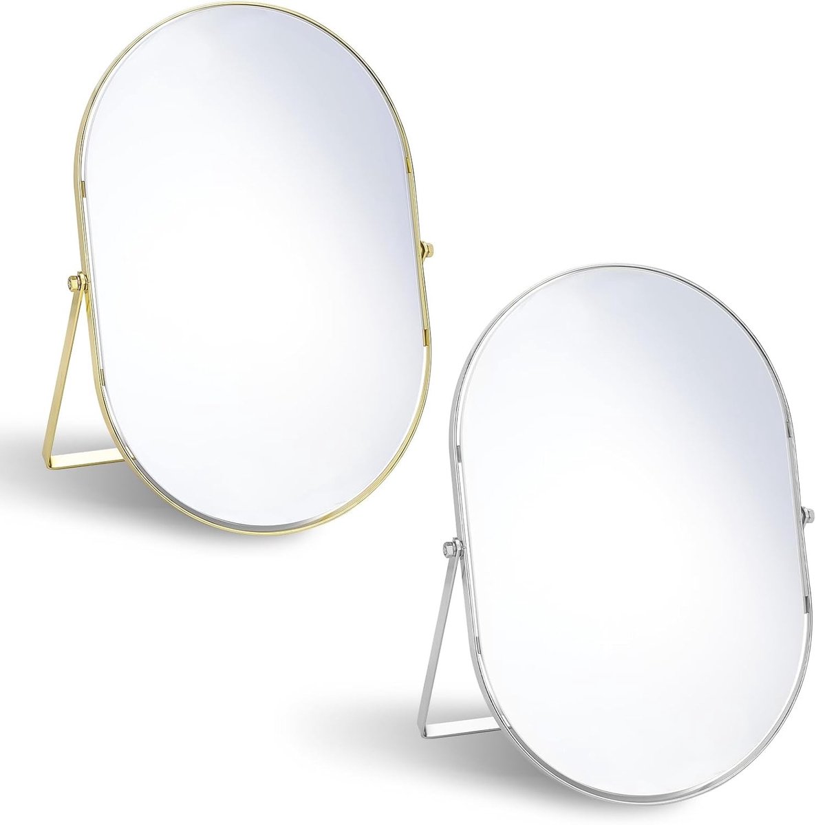 Oval Make-up Spiegel met Stand, 90 Graden Verstelbaar, Goud/Zilver, Tafelspiegel, 2 Formaten, Staande Spiegel, Decoratie voor Woonkamer en Slaapkamer, Perfect voor Make-up en Verzorging