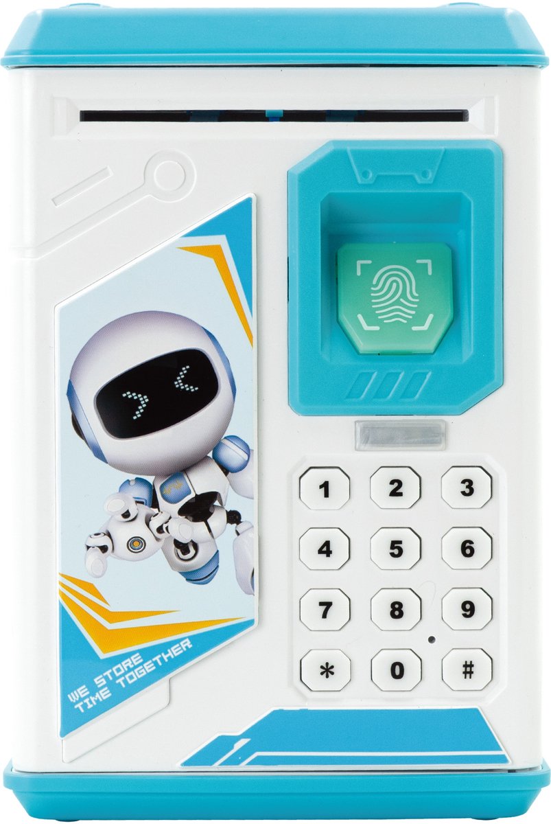 Volkano Kids Robo Vault - Spaarpot Meisje - Spaarpot Jongen - Voor Munten en Briefgeld - Automatische Deuropening met Pincode - 10 Geluidseffecten - Blauw