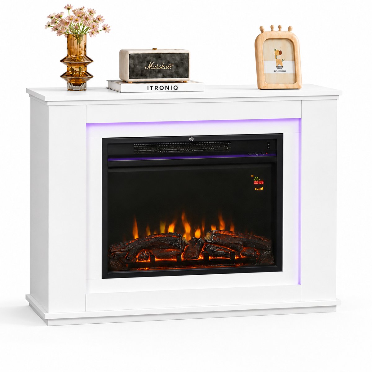 ITRONIQ Elektrische Haard Met Verwarming - Sfeerhaard 2000 Watt Met Afstandsbediening - 12 Vlamkleuren - 98 x 80 cm - Wit