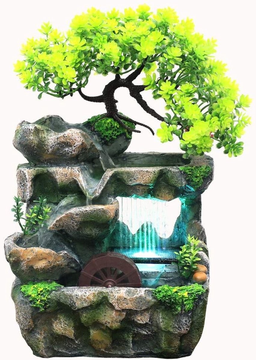 Rustgevende Waterfall Tafel Fontein voor Zen Meditatie en Feng Shui Decoratie - Ideaal voor Woonkamer, Kantoor en Bureau met Resin Afwerking