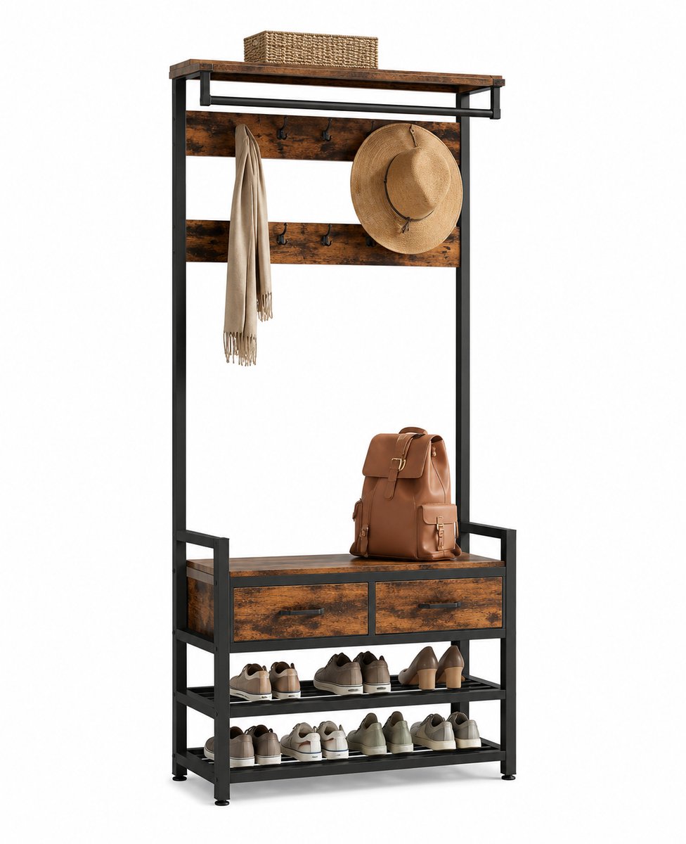 VILIMA - Kapstok met schoenenrek - Schoenenrek - Kapstok staand - Scheidbaar ontwerp - Duurzaam materiaal - 30x80,4X181,6 cm
