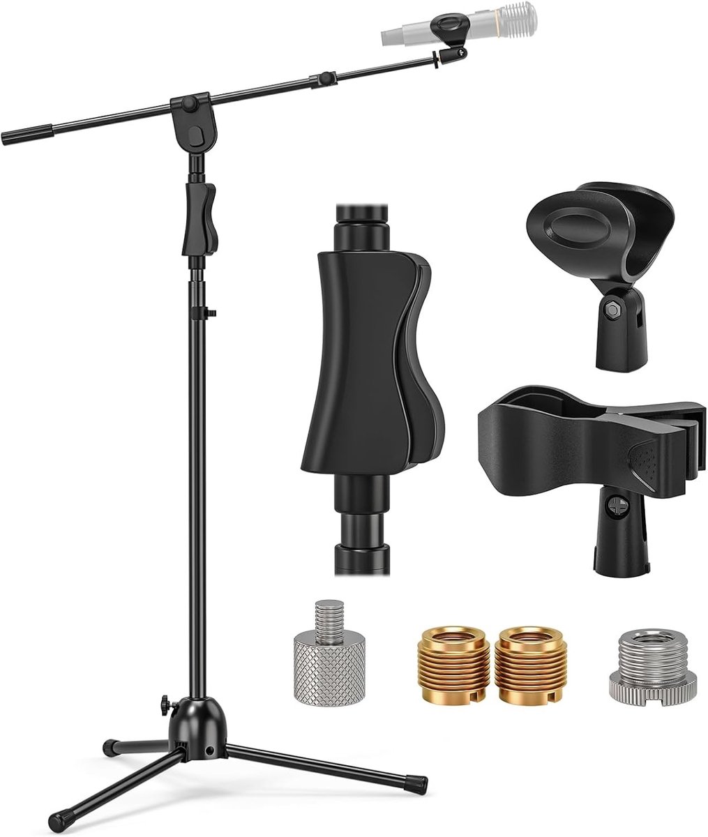 Verstelbaar Tripod Boom Vloerstatief voor Microfoons met Clips en Schroefadapter, Ideaal voor Optredens, Zang en Toespraken, Geschikt voor Binnen en Buiten