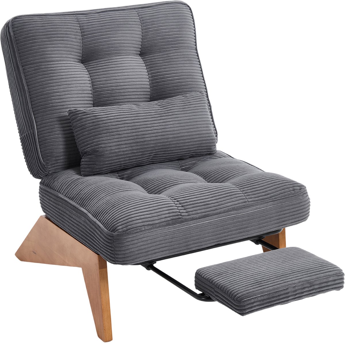 MUVANO Fauteuil - Moderne verstelbare loungestoel - Grijze ribfluweel fauteuil - Stoel met verstelbare rugleuning - 127x73x90cm - Met voetensteun - Woonkamer Grijs