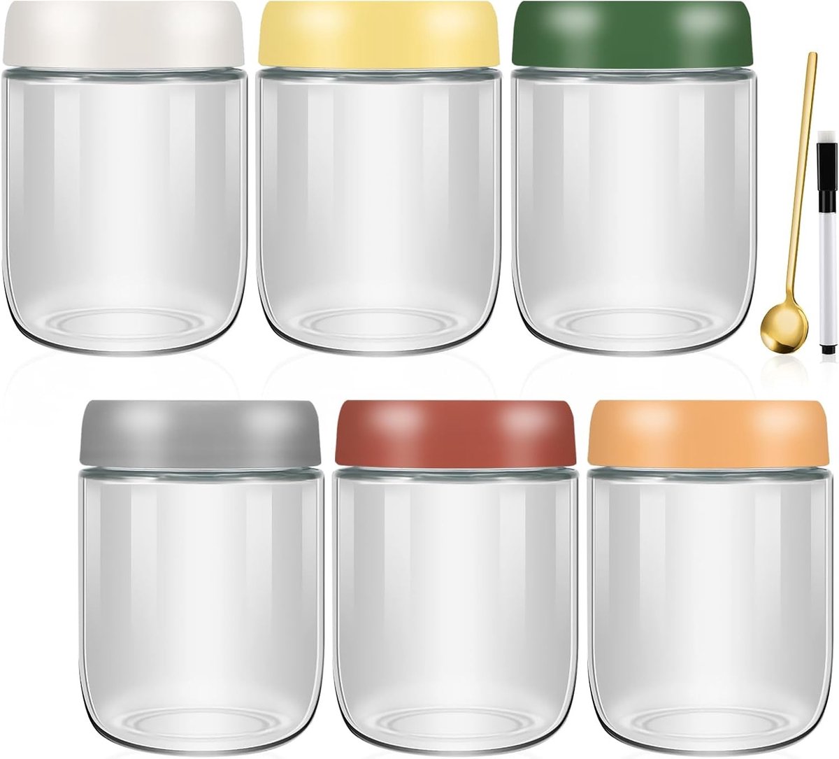 6 Stuks Glazen Potten met Deksel voor 500ml Overnight Oats, Muesli en Snackbewaring