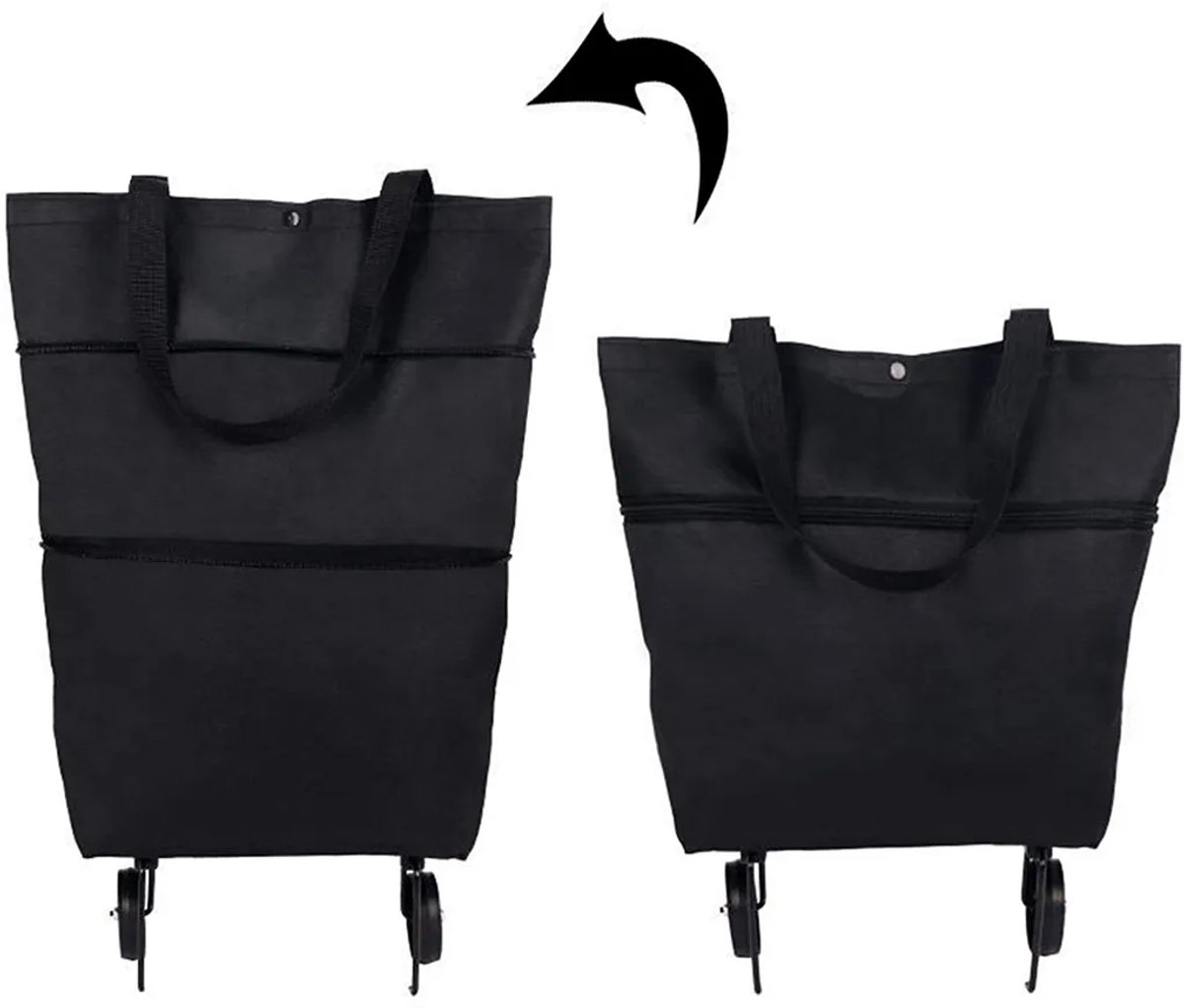 Deze 2-in-1 opvouwbare boodschappenwagen heeft een ontwerp Geschikt voor dubbele ritssluiting, een opvouwbare boodschappentas, wielen en is Geschikt voor het vervoeren van fruit, groenten, enz.