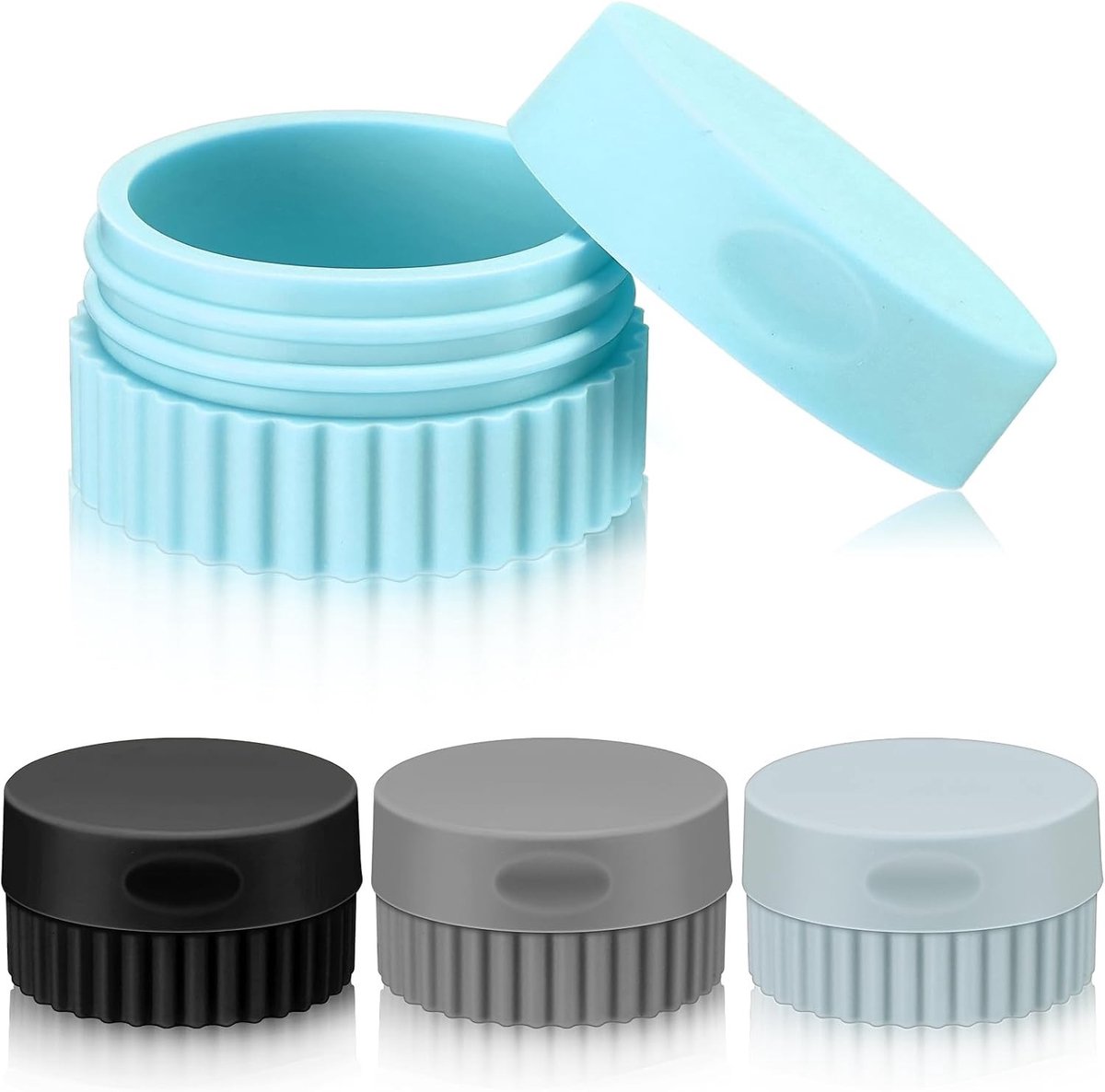 Set van 4 Waterdichte Reisset Toilettassen, Kleine Silica Gel Crème Potjes van 20 ml, Reisformaat Cosmetische Flessen met Deksel in Zwart en Grijs