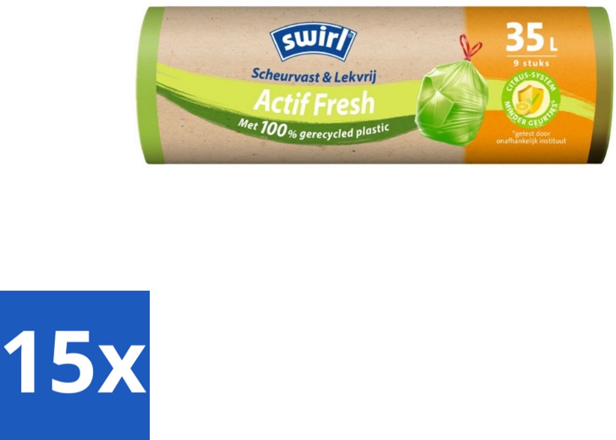 15 x Swirl – Vuilniszakken – Trekband Geparfumeerd Actif Fresh – 35 L – 9 zakken - Koffiezetapparaat