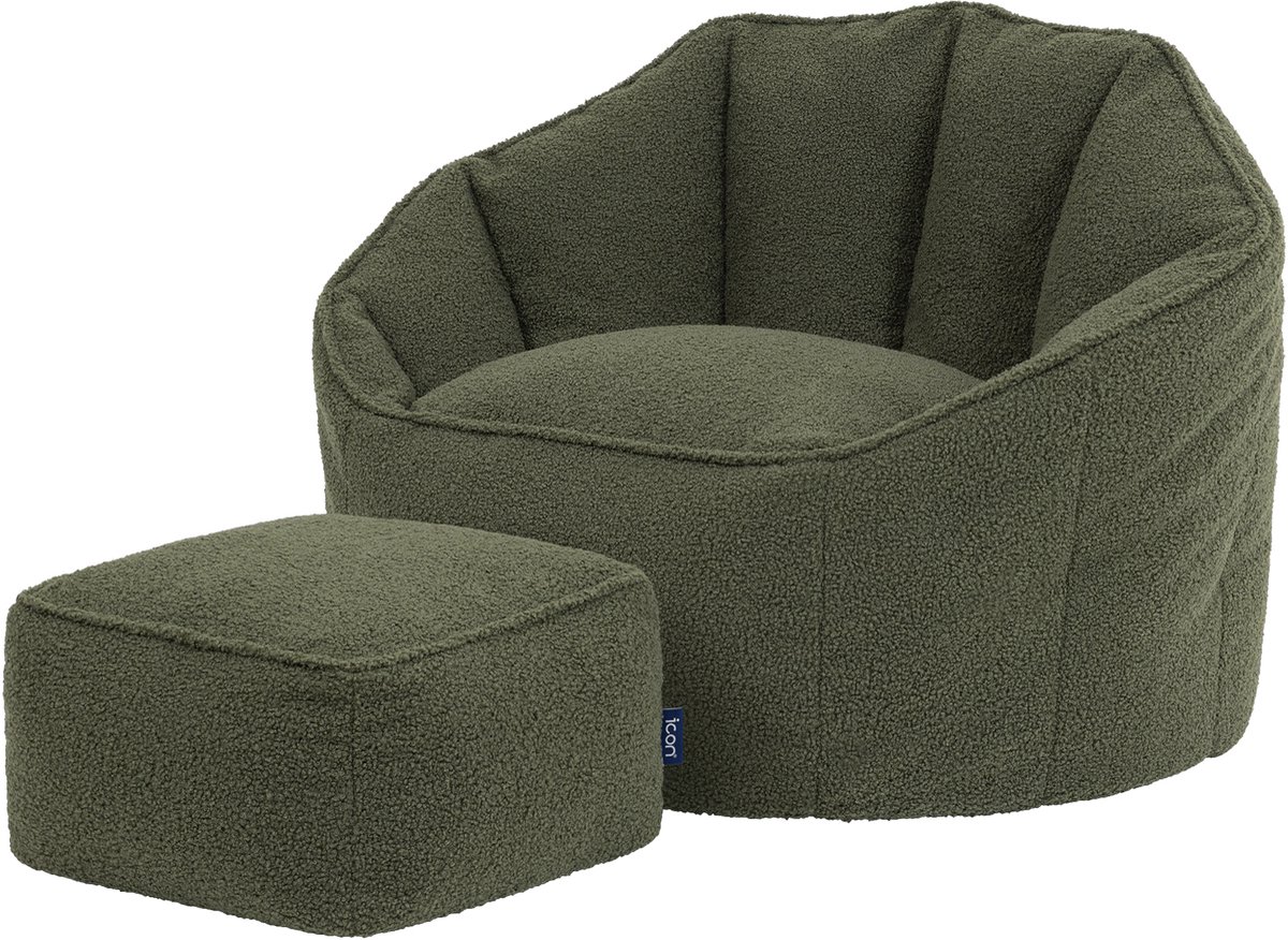 icon - Sirena Zitzak Fauteuil met Poef - Boucle - Olijfgroen