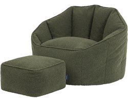 icon - Sirena Zitzak Fauteuil met Poef - Boucle - Olijfgroen